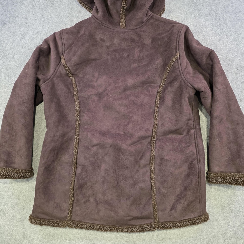 LL Bean Coat Womens XL Brown Faux Fur Lined Hooded Toggle Fleece‎ Parka Jacket - Picture 12 of 13